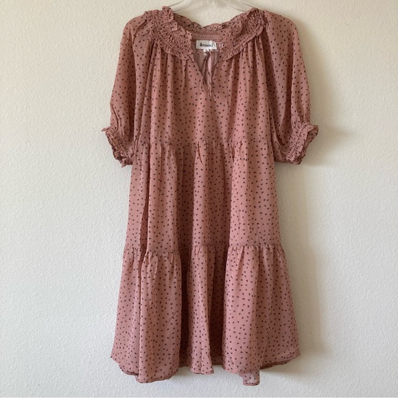 Merci Printed Front Tie Tier Dress | New No Tags | Size L | Color Dark Peach - Picture 6 of 10
